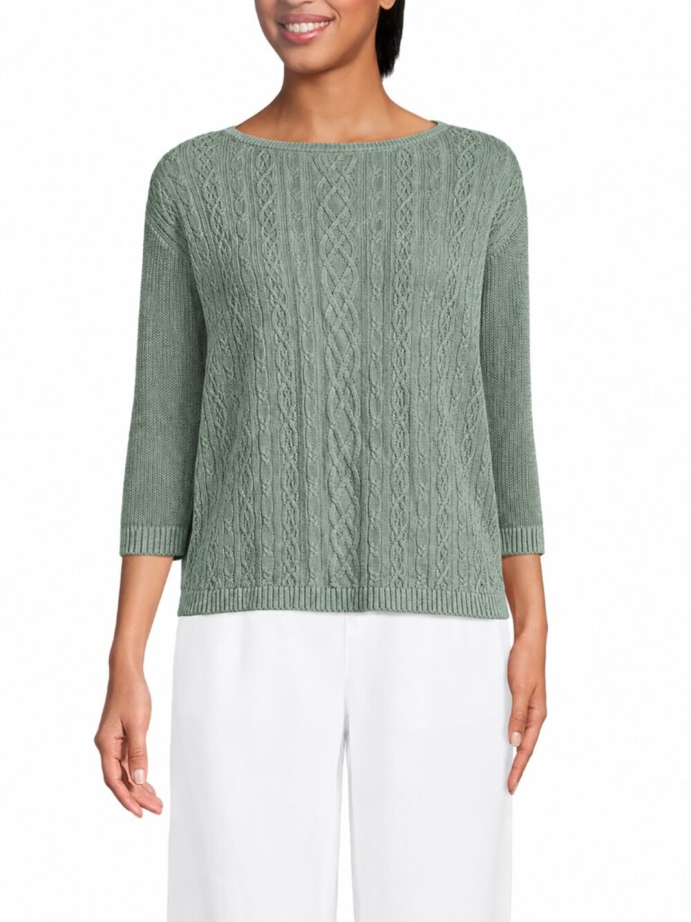 2/$30 Lands' End Linen Cotton Boat Neck Jumper Sweater Sage XS #A4944
